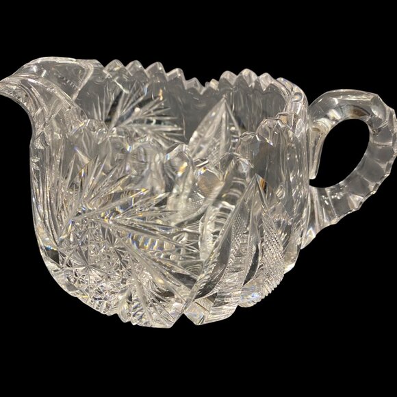 Antique American Brilliant Period Cut Glass ABP 2 Pc Set Sugar Bowl & Creamer - Picture 4 of 16